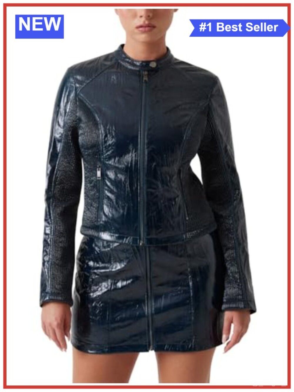 Long Sleeve Faux Leather Moto Jacket Cropped Zip Gunmetal Hardware